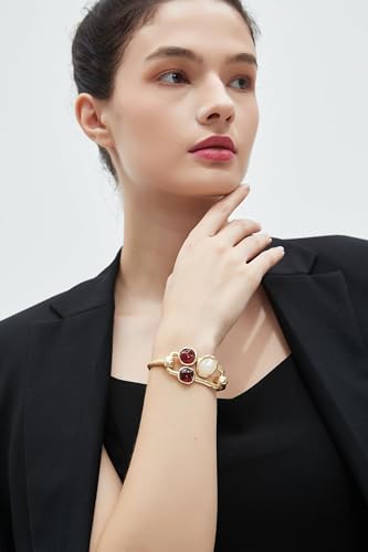 GelConnie Chunky Cuff Bangle Bracelet for Women, Statement Jewelry | Gold and Silver Tone Cuff Bangles with Resin, Crystal and Textured Accents for Party, Vacation and Dressy Looks - style: Bangle 01-Gold