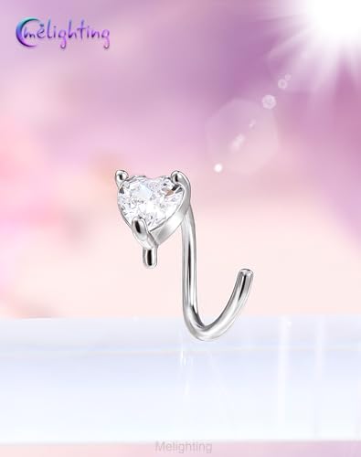 Melighting 20G Seamless Open Nose Rings Set, Star &Heart Nose Ring Hoop Clear CZ, 316L Stainless Steel Jewelry Set for Nostril Septum Cartilage Helix Piercing 8 mm - style: Style1