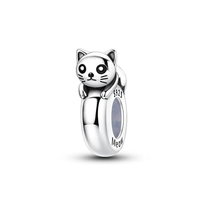 2pcs Stopper Spacer Beads for Pandora Bracelets, Sterling Silver Cross Ladybug Clip Spacer Charms For Bracelet DIY Jewelry Gift - color: Cat