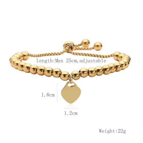 Trendy Heart Beads Bracelets For Elegant Women Adjustable 18K Gold Plated Stainless Steel Jewelry - color: gold heart beads