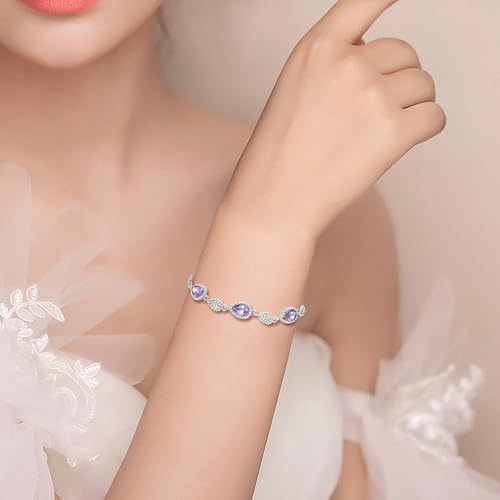 EleQueen Women's Wedding Bridal Jewelry Sets for Brides Bridesmaids, Cubic Zirconia Teardrop Necklace Tennis Bracelet Dangle Earrings Jewellery Set - color: Light Purple Silver-Tone