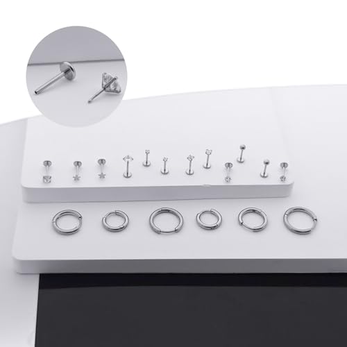 Flat Back Stud Earrings Cartilage Earrings for Women Men Hypoallergenic Threadless Flat Back Earring Surgical Steel Earring Tragus Helix Labret Lip Medusa Conch Body Piercing Jewelry - color: Sliver-20G(0.8mm)