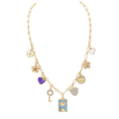 JNF Cute Shell Conch Boho Charm Necklace for Women Sun Moon Star Coin Heart Flower Boot Bow Charms Necklaces Summer Beach Jewelry - color: Boho charm necklace