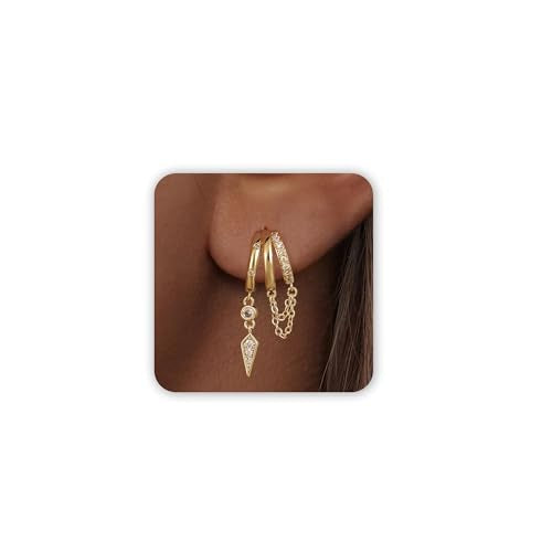 Freekiss Pearl Earrings for Women Trendy: Flat Back Stud Earrings 14K Gold Plated/925 Sterling Silver Freshwater Pearl Dangle Earrings Cute Bow Earrings Wedding Jewelry Birthday Gifts for Women Girls - style: Chain & Zircon-GD