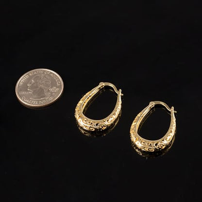 Silver Post Filigree Hoop Earrings for Women Hollow Oval Hoop Earrings | Hypoallergenic U Shaped Hoops Earring for Jewelry - color: A-14K Gold