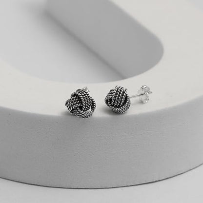 LeCalla Sterling Silver Love Knot Stud Earrings - Lightweight Italian Design Twisted Earrings for Women - color: Black Antique Knot