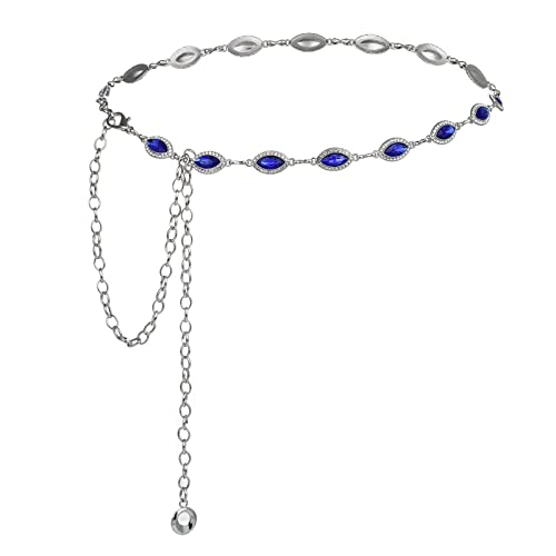 ILuvatar Green Glass Diamond Chain Belt - Metal Women's Western Style Dress Belt - color: Silver-dp