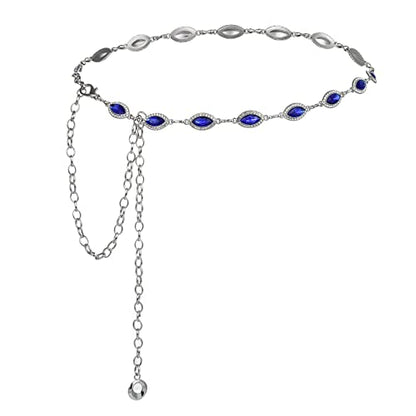 ILuvatar Green Glass Diamond Chain Belt - Metal Women's Western Style Dress Belt - color: Silver-dp