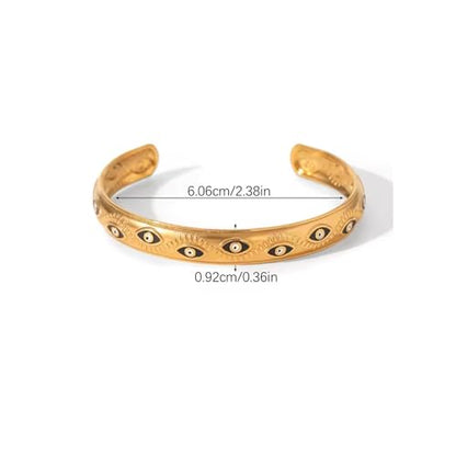 Evil Eye Cuff Bracelet for Women - 18K Gold Plated Enamel Adjustable Open Eye Bangle - Protection Jewelry - Boho Waterproof Anti-tarnish Bracelet Gift