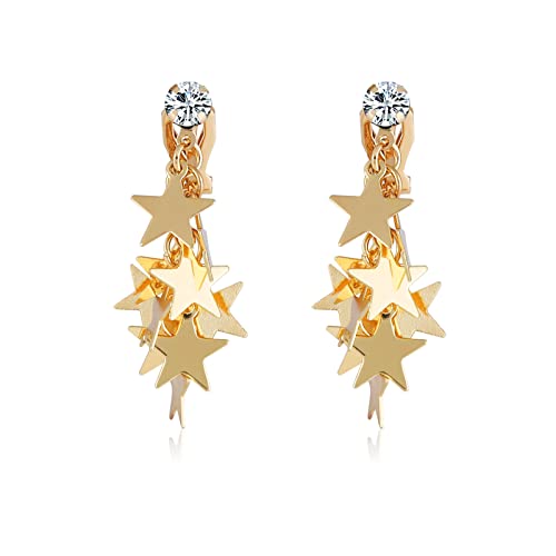 Gold Metal Clip On Earrings for Women Non Pierced Dangle Drop Earrings Multiple Styles - color: gold cute star