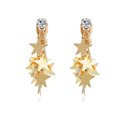 Gold Metal Clip On Earrings for Women Non Pierced Dangle Drop Earrings Multiple Styles - color: gold cute star