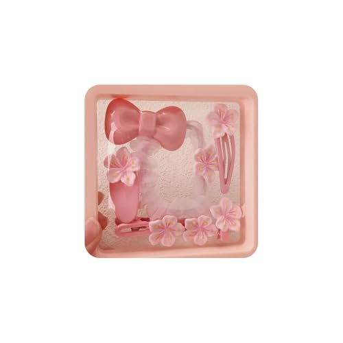 Hair Clips for Women, Acrylic Resin Hair Accessories set with Hairbands Colored Hair Ties, Flower, Rainbow, Little Bear Clips Cute pattern for Birthday Prom Cosplay Party (pink flowers Bowknot) - color: pink flowers Bowknot
