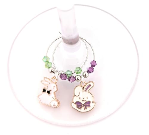 Pixie Easter Wine Charms – Set of 6 Bunny Rabbit Glass Markers, Easter Gifts, Spring Party Favors, Table Decor, Wine Glass Identifiers