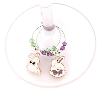 Pixie Easter Wine Charms – Set of 6 Bunny Rabbit Glass Markers, Easter Gifts, Spring Party Favors, Table Decor, Wine Glass Identifiers