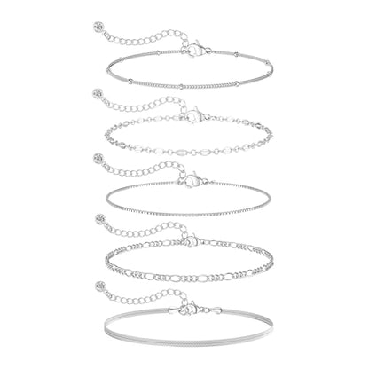 Dainty 14K Gold Plated Bracelets for Women Waterproof, Non Tarnish Gold Jewelry Sets, Thin Stackable Link Paperclip Chain Bracelet Pack Fashion Accessories Gifts for Womens - style: 5Pcs BRACELET SET-07