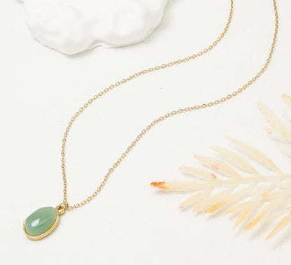 Stone Pendant Necklaces Gemstone Dangle Necklace 18K Gold Plated Teardrop Pendant Necklace for Women - color: Green Gold