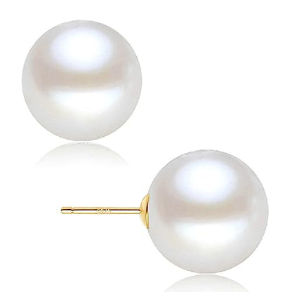 18K Gold Plated 925 Sterling Silver Shell Pearl Stud Earrings,Hypoallergenic to Sensitive Ears - style: D_L - 12mm