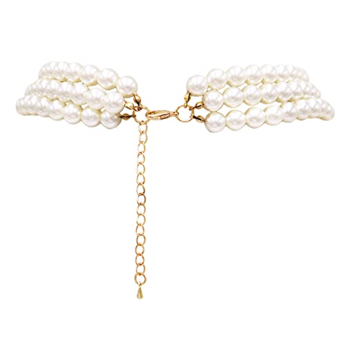 Rosemarie & Jubalee Women's 3 Colorful Multi Strands Simulated Pearl Necklace And Earrings Jewelry Gift Set, 18"+3" Extender - color: Cream Gold Tone - Double Ball Earring
