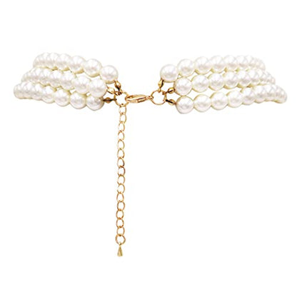Rosemarie & Jubalee Women's 3 Colorful Multi Strands Simulated Pearl Necklace And Earrings Jewelry Gift Set, 18"+3" Extender - color: Cream Pearl Gold Tone