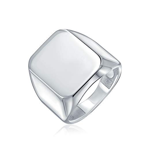 Bling Jewelry Classic Executive Geometric Customize Engrave Simple Large Rectangle Personalize Initial Monogram Signet Ring For Men Polished Shine .925 Sterling Silver - color: Silver Engrave