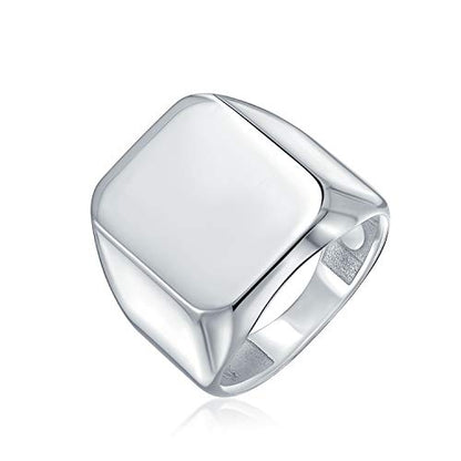 Bling Jewelry Classic Executive Geometric Customize Engrave Simple Large Rectangle Personalize Initial Monogram Signet Ring For Men Polished Shine .925 Sterling Silver - color: Silver
