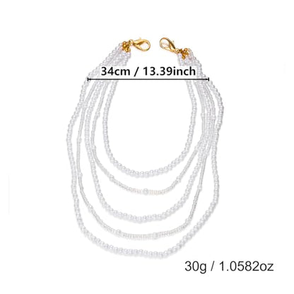 Multi Layer Pearl Beaded Arm Chain, Dainty Crystal Tassel Upper Arm Cuff Bracelet, Adjustable Bead Shoulder Body Chain Jewelry for Women Wedding Party Evening Prom Accessories
