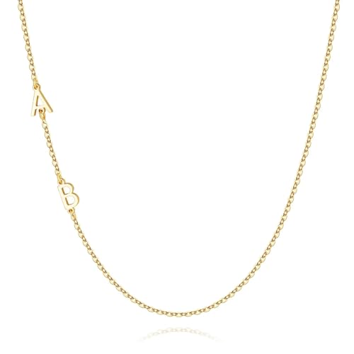 M MOOHAM Sideways Two Initial Necklaces for Women Girls Birthday Gifts | Dainty 14K Gold-Plated, Custom Initial Necklace, Letter Necklace Jewelry, Birthday Gifts for Women Wife Mom Sister Friends - color: initial A & initial B