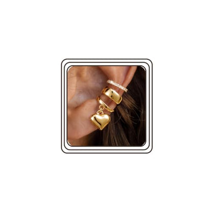 14K Gold Plated Layered Chunky Ear Cuff for Women Thick Ear Clips | Ear Cuff Earrings for Women,Hammered Texture design，Lightweight Hypoallergenic Ear Clips，trendy Jewelry for Daily Party Prom - color: gold 4