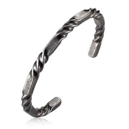 Hisatan Stainless Steel Mens Cuff Bracelet, Minimal Twist Cool Antique Retro/Silver/Black Open Metal Cuff Bangle Bracelets for Men, 65/70mm - color: Grey