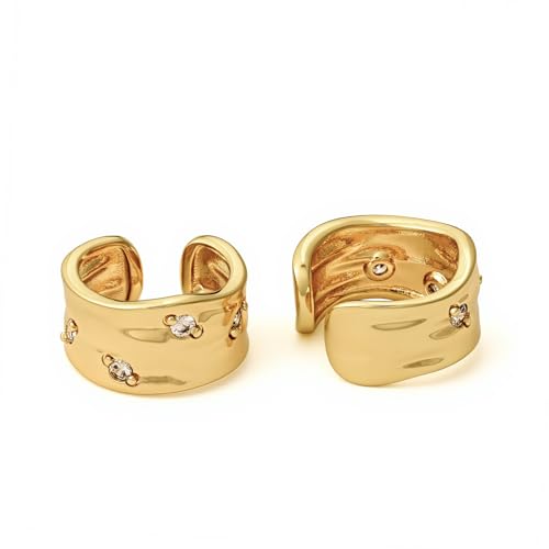 Gold Ear Cuff Earrings for Women Non Piercing Hoop | Clip on,Wrap Cartilage,14K Gold Plated,Dainty Small Simple,Hypoallergenic Everyday,Lightweight,Illusion Jewelry - color: 07. Irregular Band