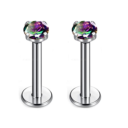 BelezaDosas G23 Titanium Labret Studs Threadless 16G Lip Rook Lobe Tragus Helix Cartilage Push Back Earring Piercing Jewelry - style: 1 pair Vitrail Medium