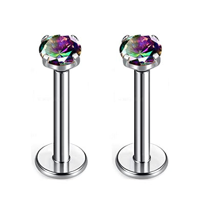 BelezaDosas G23 Titanium Labret Studs Threadless 16G Lip Rook Lobe Tragus Helix Cartilage Push Back Earring Piercing Jewelry - style: 1 pair Vitrail Medium