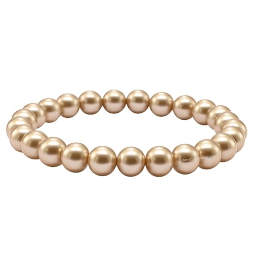 Amazing Gemstone Champagne Pearl Bracelet for Women Men's Gifts | Protection Healing Crystal Bracelet - 8mm Beaded Stretchable Bracelet Stocking Stuffers Mothers Day Gift - color: Champagne Pearl