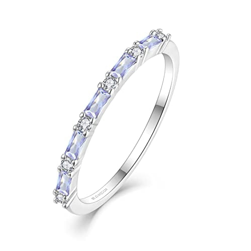 JO WISDOM 925 Sterling Silver Wedding Band for Women Thin Stacking Ring Half Cubic Zirconia Eternity Engagement Ring - color: 06-Jun-Alexandrite