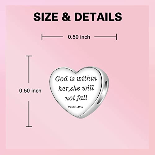 LUXILLA Love You Best Friend Grandma Wife Heart Charm 925 Sterling Silver Charms Fit for Bracelets Necklace Jewelry Gift for Women - color: A-God is within her, she will not fall Psalm 46:5 Charm