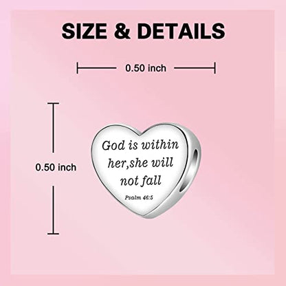 LUXILLA Love You Best Friend Grandma Wife Heart Charm 925 Sterling Silver Charms Fit for Bracelets Necklace Jewelry Gift for Women - color: A-God is within her, she will not fall Psalm 46:5 Charm