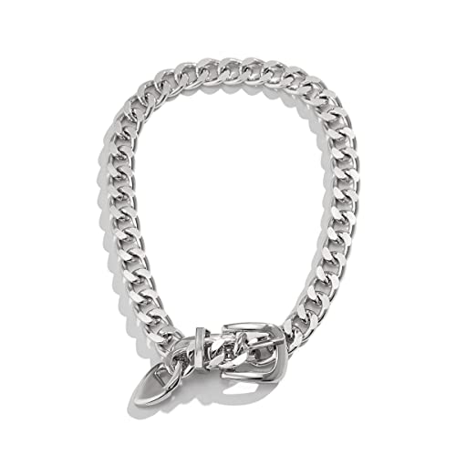 CJIAYUJEW Chunky Gold & Silver Cuban Chain Choker & Belt Necklaces for Women & Men - Punk Style Thick Link Belts - color: silver