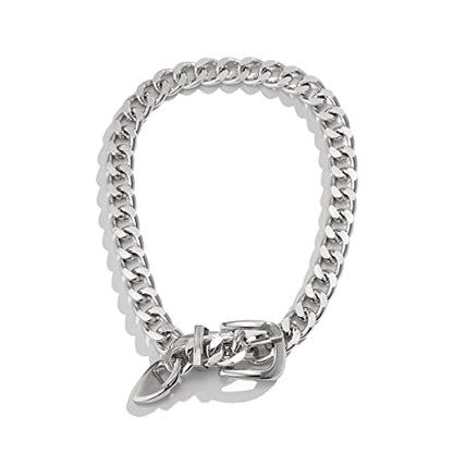 CJIAYUJEW Chunky Gold & Silver Cuban Chain Choker & Belt Necklaces for Women & Men - Punk Style Thick Link Belts - color: silver