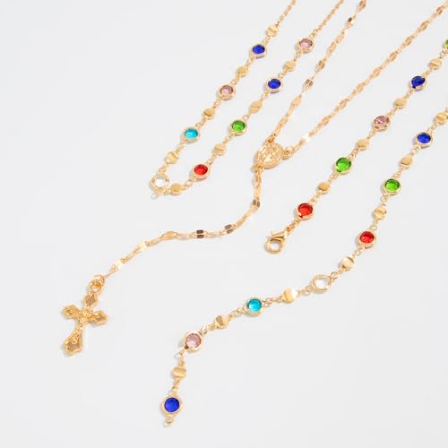 Layered Cross Necklace Set for Women, Layered Choker Necklaces Trendy Jewelry, Colorful Enamel Beaded Y-Shaped Lariat Necklace, Boho Multilayer Cross Necklace for Party and Daily Wear - color: Gold-11