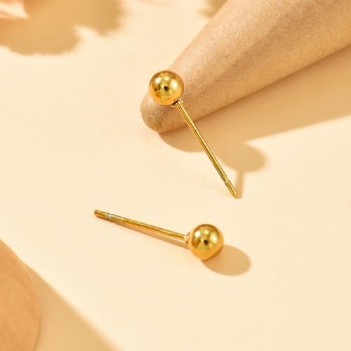 Dainty Stud Earrings for Women 18K Gold Plated Tiny Ball Stud Earrings Minimalist Bead Studs for Women - size: Ball 4MM