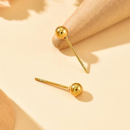 Dainty Stud Earrings for Women 18K Gold Plated Tiny Ball Stud Earrings Minimalist Bead Studs for Women - size: Ball 4MM