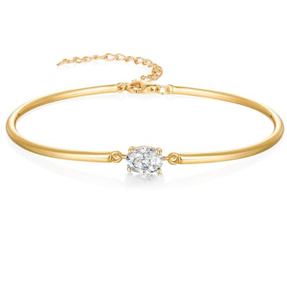 Moissanite/Sapphire/Ruby/Emerald Cuff Bracelet 1 Carat Oval Cut Center Stone Inlaid 925 Sterling Silver 14K Gold Plated Adjustable Birthstone Bangle for Women fit Wrist 5-7.5 Inch - color: Moissanite Gold