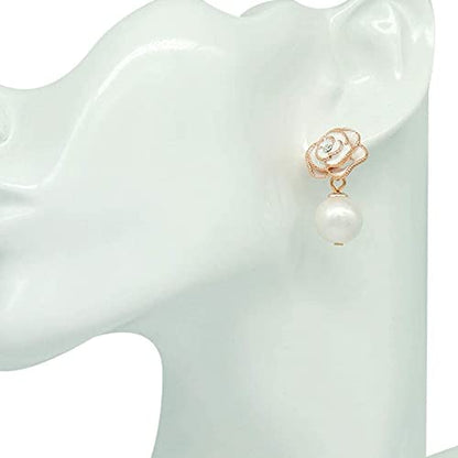 Fashion Design Faux Pearl Charm Flower Dangle Drop Earrings Studs For Women - color: White