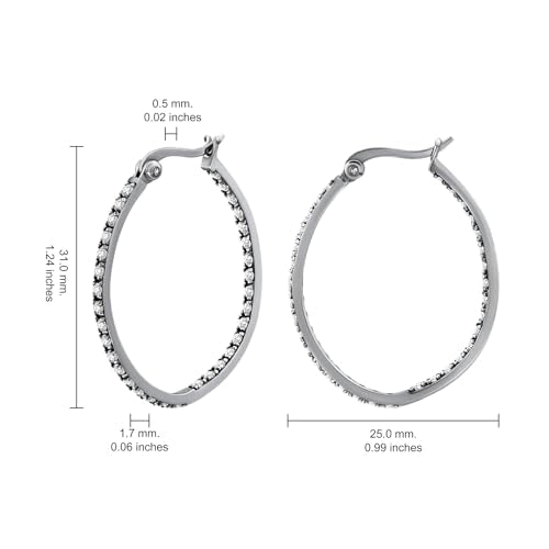 Hoops & Loops 925 Sterling Silver Cubic Zirconia Inside Out Oval Hoop Earrings for Women, 20mm 25mm 30mm - color: 30mm-Silver