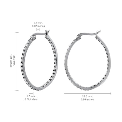 Hoops & Loops 925 Sterling Silver Cubic Zirconia Inside Out Oval Hoop Earrings for Women, 20mm 25mm 30mm - color: 30mm-Silver