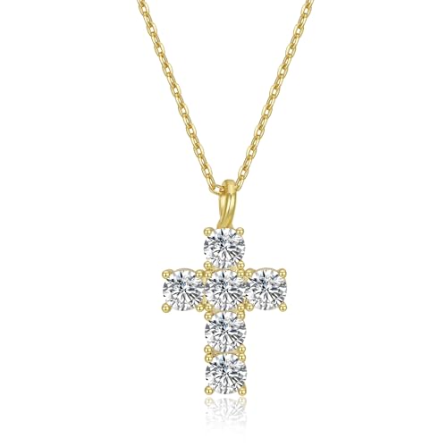 NUZON Sunburst Heart / 2-Tone Interlocking/CZ Evil Eye/Single Pearl/Love Heart Pendant Necklace for Women 14K Gold Chain Necklace Chunky Statement Jewelry - color: CZ Cross