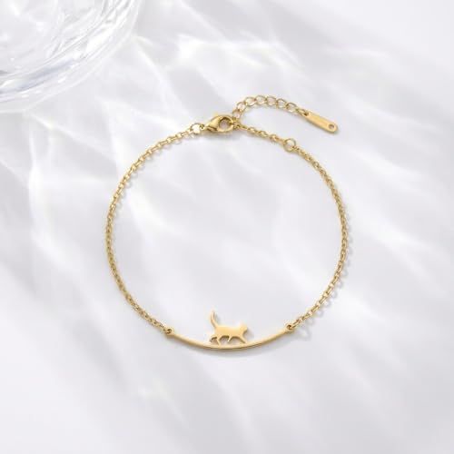 Dainty Gold Anklets for Women Stainless Steel Simple Ankle Bracelets Summer Beach Foot Chain Jewelry Gift - color: Cat Gold