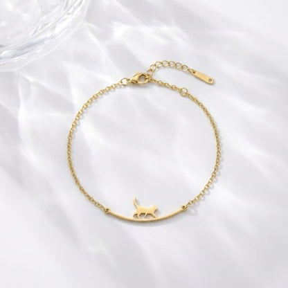 Dainty Gold Anklets for Women Stainless Steel Simple Ankle Bracelets Summer Beach Foot Chain Jewelry Gift - color: Cat Gold