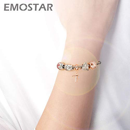 EMOSTAR Letter Charms Initial A-Z Alphabet Beads, Rose Gold 925 Sterling Silver Dangle CZ Birthstone Pendant, Gifts for European Charm Bracelet/Mothers Day/Birthday - color: Letter P