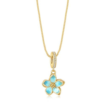 925 Sterling Silver Dainty Necklaces for Women Pendant Jewelry Gift for Her | Hypoallergenic Ocean Animal Love Cherry Blossom Jewelry, Ideal Valentine Birthday Christmas Graduation Gift for Wife Mom - color: Gold-Tone Aqua Cherry Blossom